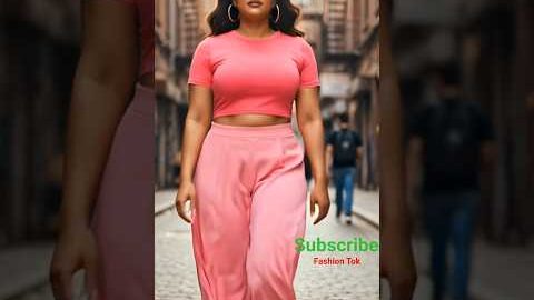 Curvy Indian woman in pink crop tee+palazzo pants, urban lane influencer walk, realistic skin#shorts