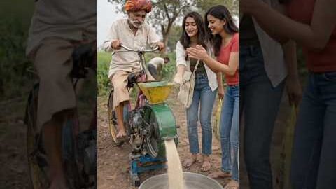 ताऊ का देसी जुगाड़ साइकिल से आटाचक्की #villagelife #viral #desijugaad #desi