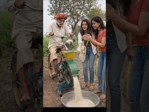 ताऊ का देसी जुगाड़ साइकिल से आटाचक्की #villagelife #viral #desijugaad #desi