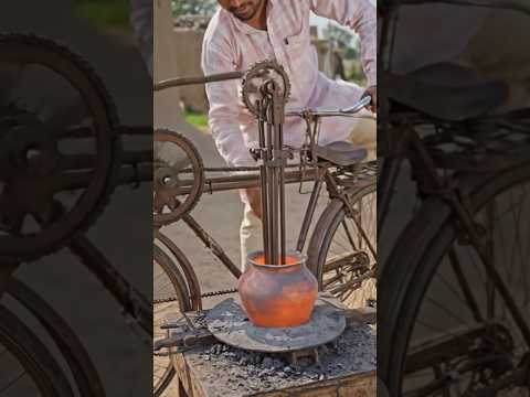Desi Jugaad Machine Made from Old Bicycle 🔥 Handmade Iron Utensil #desi jugad #shorts viral