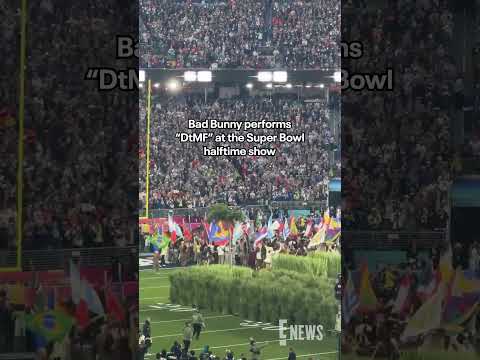Bad Bunny performs ” DtFM” as the finale of his Super Bowl halftime performance.
