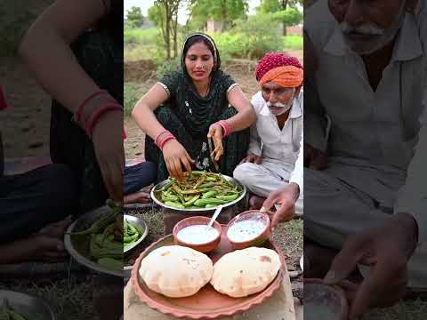 Rajasthani Village Family Bhindi Feast | Desi Food with Roti, Makhan & Lassi”#shorts#villagelife