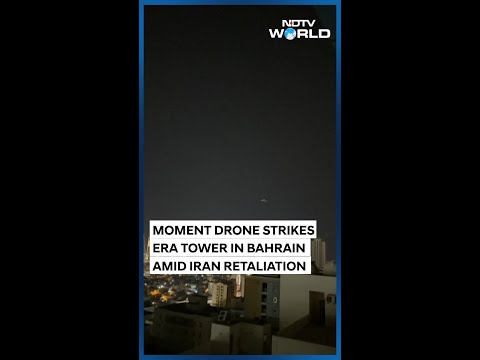 Moment Drone Strikes Era Tower in Bahrain Amid Iran Retaliation