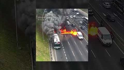 Large bus catches fire on road due to electrical malfunction #Shorts