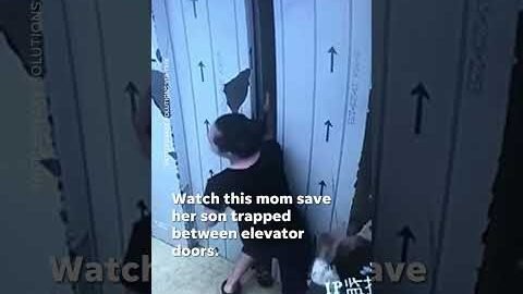 Heroic mother saves toddler stuck in elevator doors #Shorts