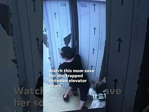 Heroic mother saves toddler stuck in elevator doors #Shorts