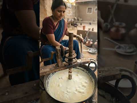 गाँव का देसी जुगाड़ 🔥 हाथ से बना शुद्ध घी