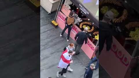 Far-right anti-immigration protesters go viral after pausing for ethnic takeaway