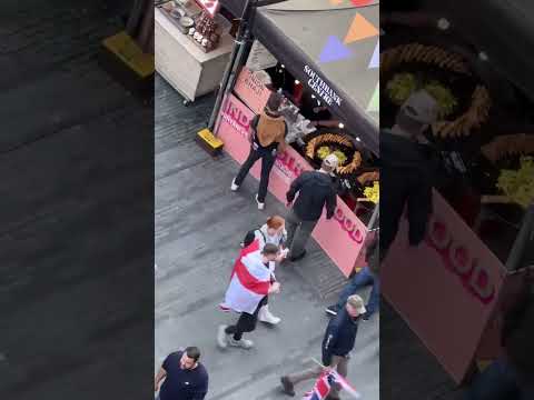 Far-right anti-immigration protesters go viral after pausing for ethnic takeaway