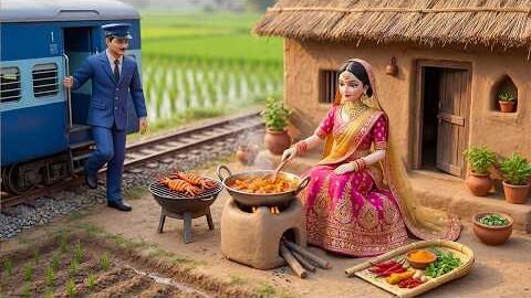 🚆😍 Miniature Doll Village Train Scene | Desi Gaon Ki Kahani 2026 | Cooking ASMR | World AV Cooking