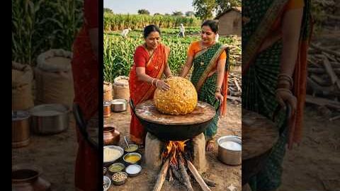 ખેતરમાં બનાવ્યો શુદ્ધ દેશી ઘીનો મહા-લાડવો! 😋🌾#desi#Let’s #desijugaad #ladu#like#rasoi#rasoi_ni_rani