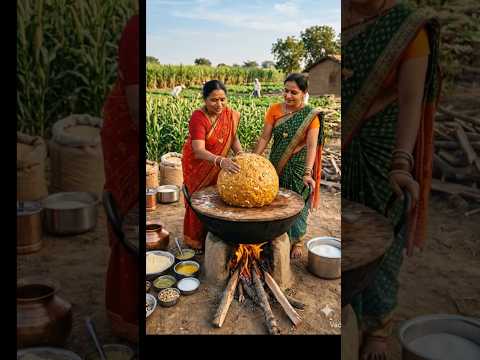 ખેતરમાં બનાવ્યો શુદ્ધ દેશી ઘીનો મહા-લાડવો! 😋🌾#desi#Let’s #desijugaad #ladu#like#rasoi#rasoi_ni_rani