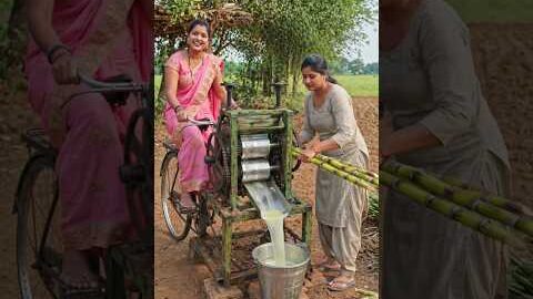 “देसी जुगाड़: साइकिल से गन्ने का ताज़ा रस निकालो! 🍹🚲 | Desi Jugad | #shorts #viral #desi