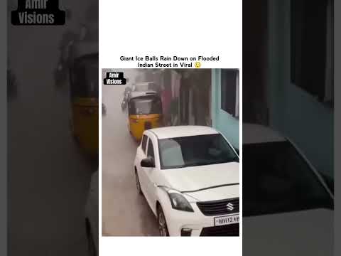 Giant Ice Balls Rain Down On Flooded Indian Street 😂#shortsfeed #shorts #ytshorts #trending #memes