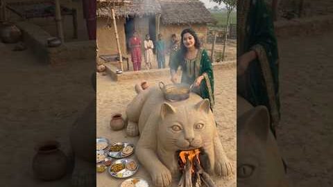बिल्ली वाला चूल्हा 😺🔥 इसमें बनाई स्वादिष्ट सब्जी | Desi Jugaad Chulha Viral Video #VillageCooking