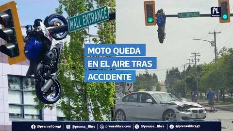 Video capta cómo una motocicleta queda colgada de un semáforo tras fuerte choque en Vancouver
