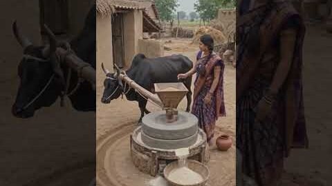 গরু দিয়ে চালিত আটা পেষাই মেশিন বানিয়েছি। 🐂⚙️🌾#desi #villagerlifestyle #shortvideo #gehu