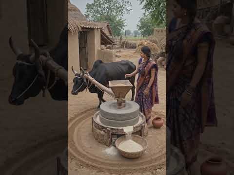 গরু দিয়ে চালিত আটা পেষাই মেশিন বানিয়েছি। 🐂⚙️🌾#desi #villagerlifestyle #shortvideo #gehu