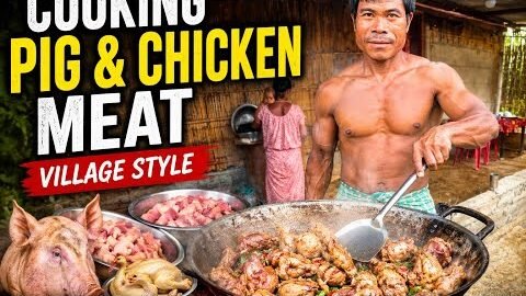 Cooking pig 🐷,chicken in desi style 🥵 #eatingchallenge #viralvideo #food #cooking #