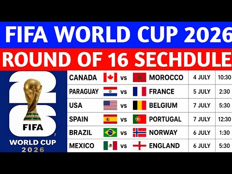 FIFA World Cup 2026 Round of 16 Fixtures | Full Schedule & Kickoff Times |8 Knockout Matches & Dates