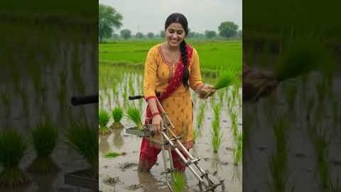 Amazing Desi Jugaad! 🌾 Rice Planting Machine in Indian Village | Smart Farming #shorts #desi #women