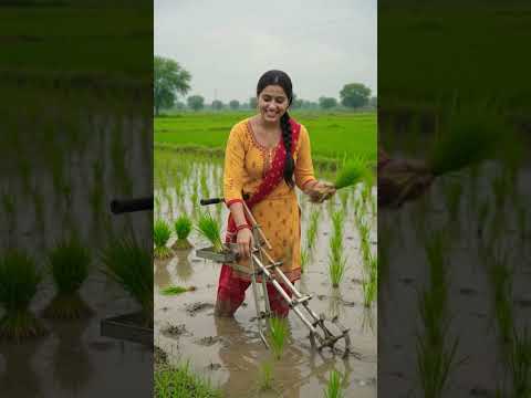 Amazing Desi Jugaad! 🌾 Rice Planting Machine in Indian Village | Smart Farming #shorts #desi #women