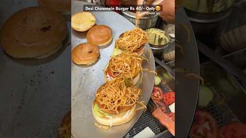 Desi Chowmein Burger In Just 40/-🤤#spottedonshorts #trending #viral #burger #chowmein #streetfood