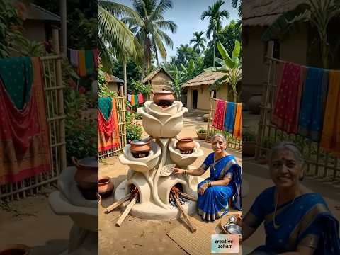 🔥Desi Stove with Flower Design | Grandma’s Unique Village Cooking Jugaad #DesiJugaad #VillageCooking