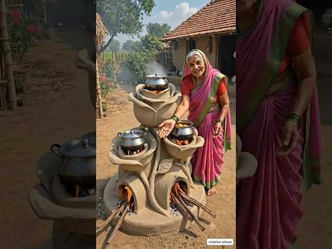 🔥Desi Stove with Flower Design🥰| Grandma’s Unique Village Cooking Jugaad #DesiJugaad #VillageCooking