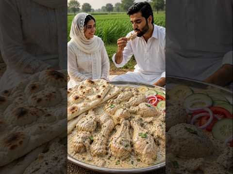 Chicken Kali Mirch & Naan 🤤 | Desi Village cooking ASMR| Ali & Fatima #shorts