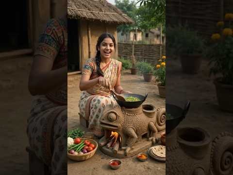গিরগিটির আকৃতির দেশি চুলায় টাটকা সবজি দিয়ে রান্না করছি!”#desi #shortvideo #chulha #viral #village
