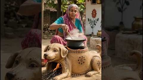 Desi Stove with Dog Design 🥰 Grandma Unique Village Cooking Jugaad #DesiJugaad #VillageCooking