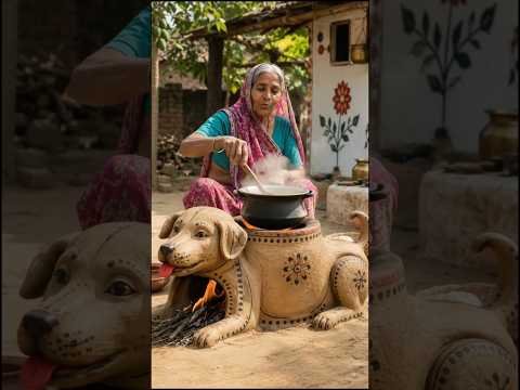 Desi Stove with Dog Design 🥰 Grandma Unique Village Cooking Jugaad #DesiJugaad #VillageCooking