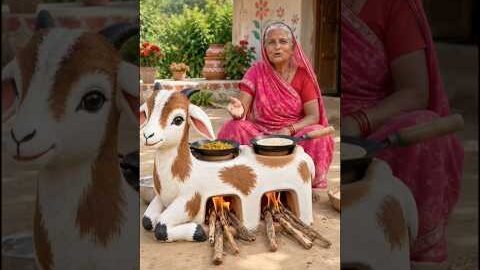 Desi Stove with Baby Goat Design 🥰 Grandma Unique Village Cooking Jugaad #DesiJugaad #VillageCooking