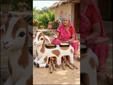Desi Stove with Baby Goat Design 🥰 Grandma Unique Village Cooking Jugaad #DesiJugaad #VillageCooking