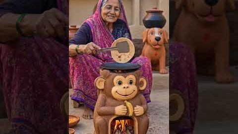 Desi Stove with bander Design 🥰 Grandma Unique Village Cooking Jugaad #DesiJugaad #VillageCooking