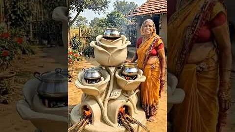 🌸🔥 Beautiful Flower Design Clay Stove 😍 | Grandma’s Desi Village Jugaad#DesiJugaad#VillageCooking