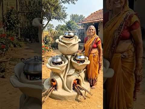 🌸🔥 Beautiful Flower Design Clay Stove 😍 | Grandma’s Desi Village Jugaad#DesiJugaad#VillageCooking