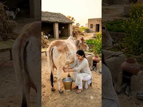 देसी तरीके से गाय का दूध 🐄🌾 | Traditional Cow Milking | Desi Cow Milking #shorts #viral #ytshorts