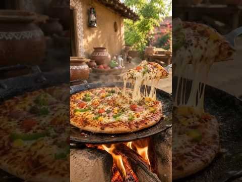 गांव के चूल्हे पर बना देसी पिज्जा 😍🔥 | Village Style Desi Pizza #shorts #shortvideo #shortsfeed