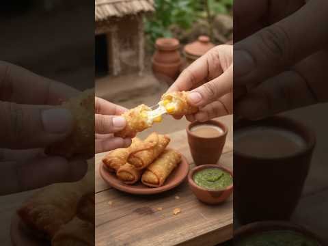 desi style cheese corn roll with chutney and chai #miniaturecooking #trending #shorts #viral #fyp#ai