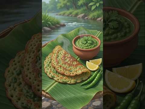 🥞🌿 DESI VILLAGE MOONG DAL CHILLA & FRESH CORIANDER CHUTNEY | WATERFALL VILLAGE COOKING 🌧️✨